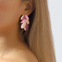 Creative color matching enamel leaf design earrings