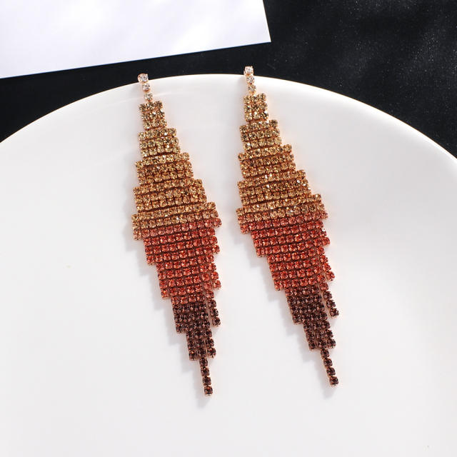 Delicate Gradient color diamond tassel prom earrings
