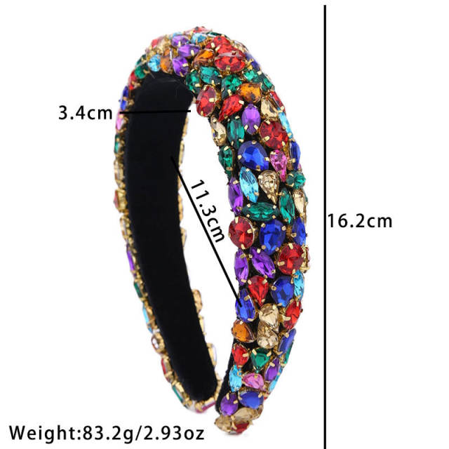 Luxury baroque color glass crystal statement padded headband