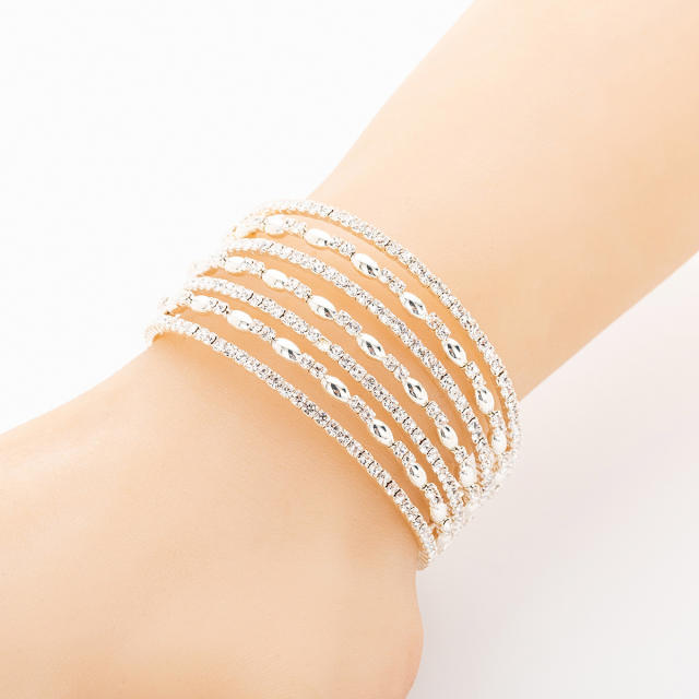 Diamond multi layer cuff bangle bracelet