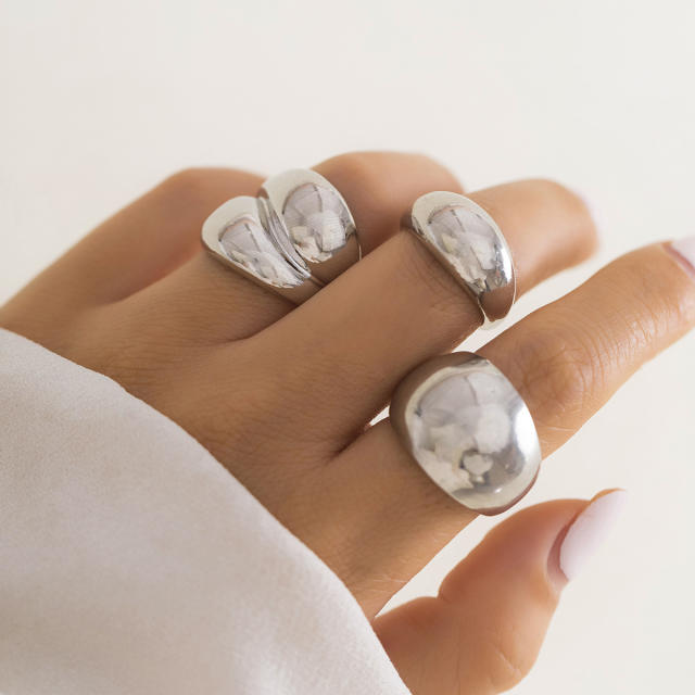 Geometric design chunky metal finger rings set stackable rings