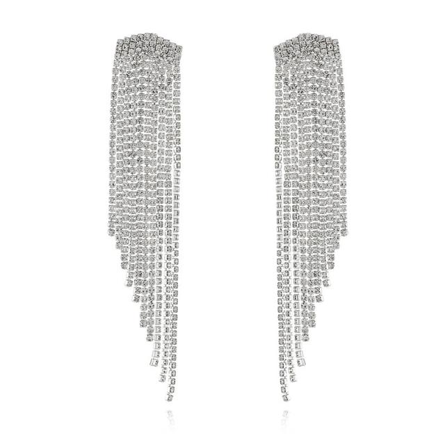 Diamond tassel long earrings