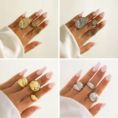Geometric design chunky metal finger rings set stackable rings