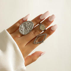 Geometric design chunky metal finger rings set stackable rings
