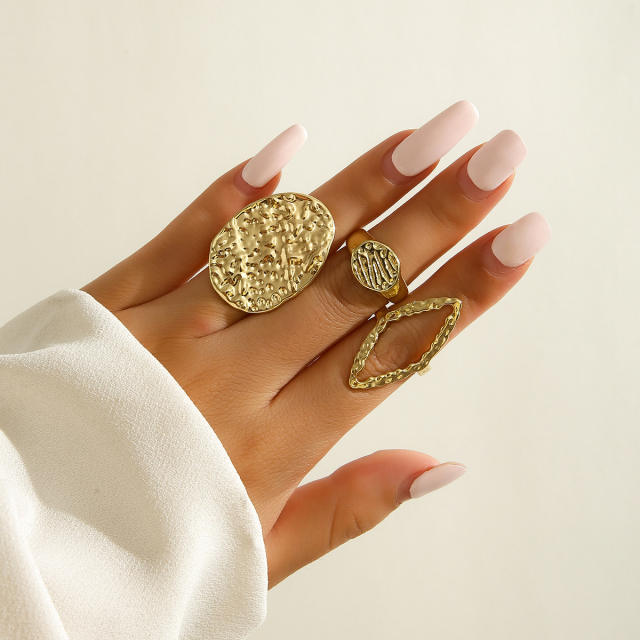 Geometric design chunky metal finger rings set stackable rings