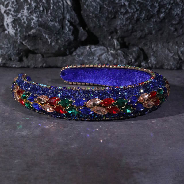 Baroque colorful glass crystal padded headband