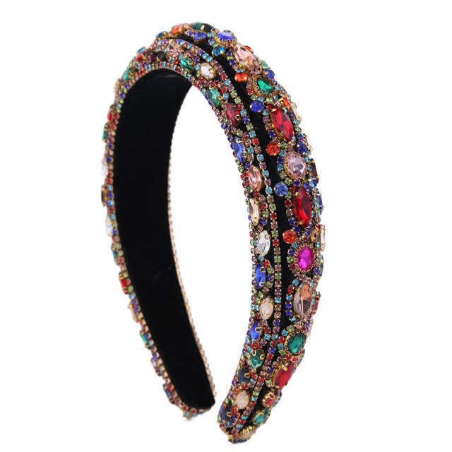 Delicate vintage color glass crystal statement padded headband