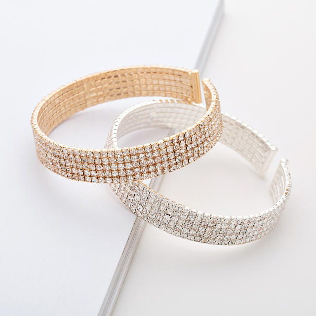Elegant full rhinestone diamond cuff bangle bracelet