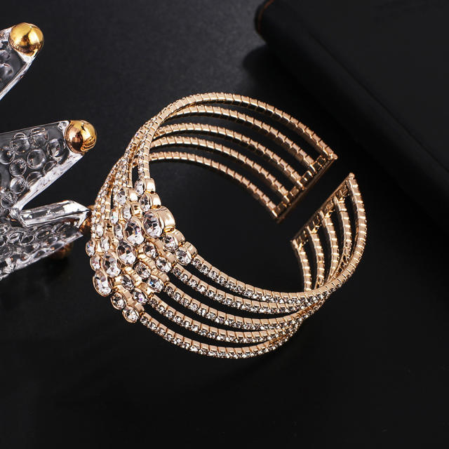 Occident fashion multi line diamond elastic cuff bangle bracelet
