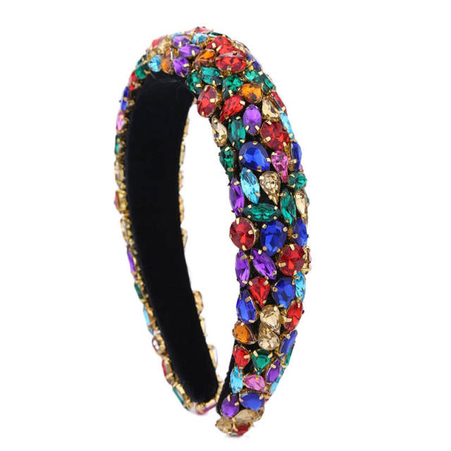 Luxury baroque color glass crystal statement padded headband