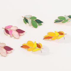 Creative color matching enamel leaf design earrings