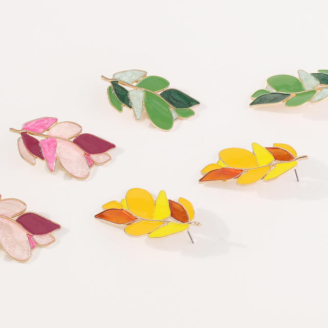 Creative color matching enamel leaf design earrings