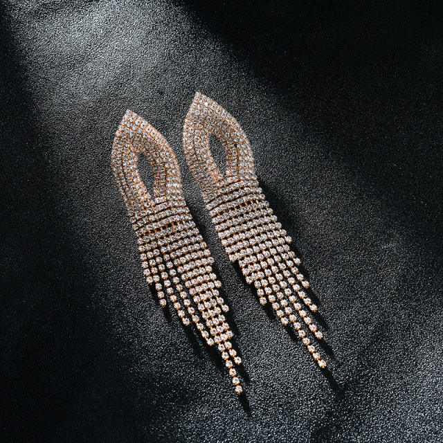 Elegant diamond tassel prom earrings