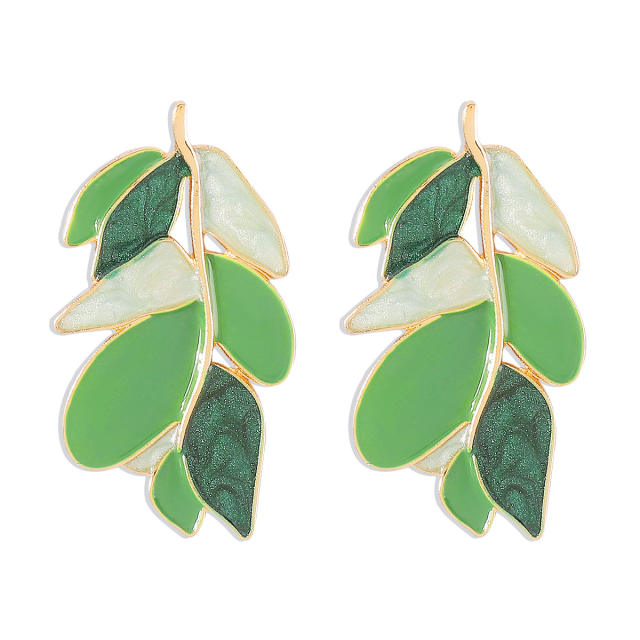 Creative color matching enamel leaf design earrings