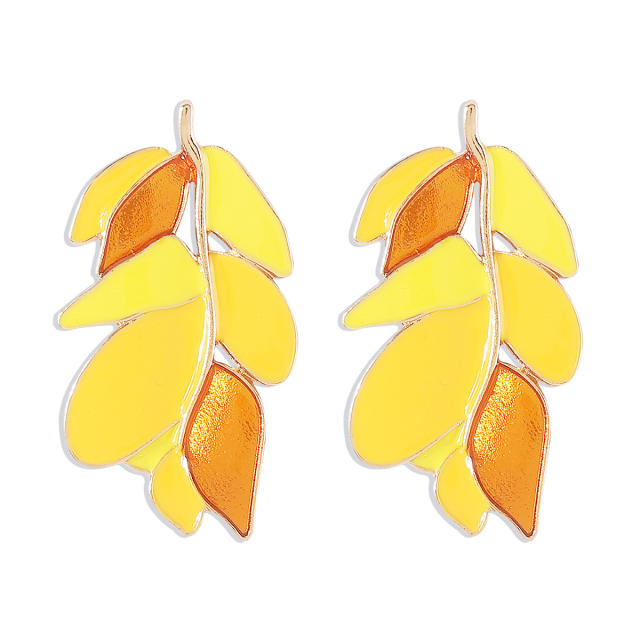 Creative color matching enamel leaf design earrings