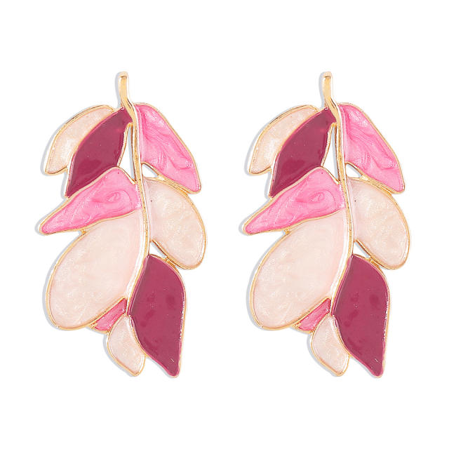 Creative color matching enamel leaf design earrings