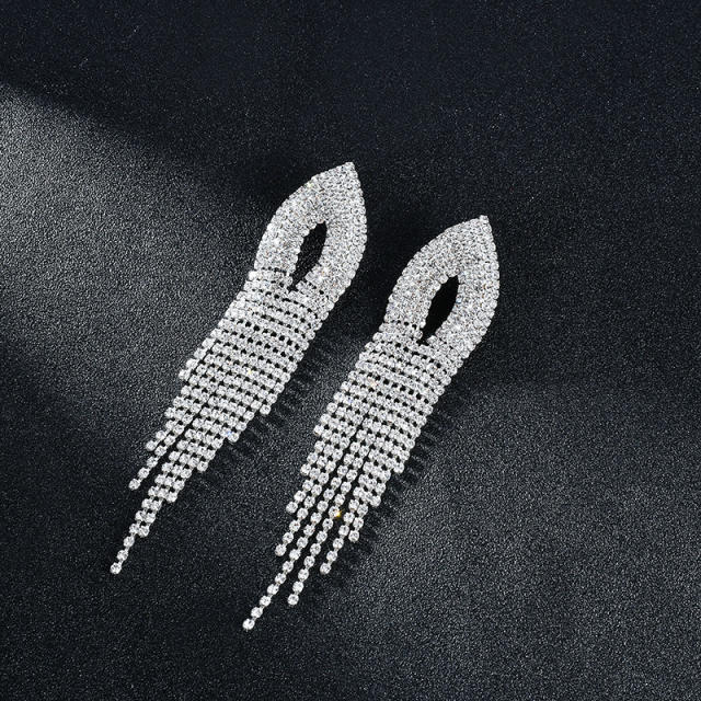 Elegant diamond tassel prom earrings