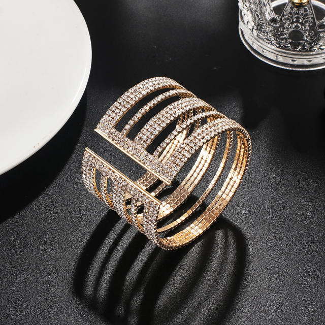 Occident fashion hollow out diamond elastic cuff bangle bracelet
