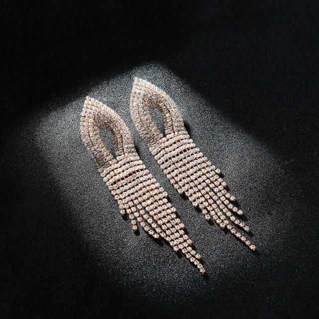 Elegant diamond tassel prom earrings