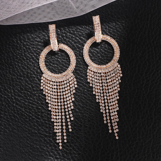 Luxury diamond circle tassel women dangle earrings