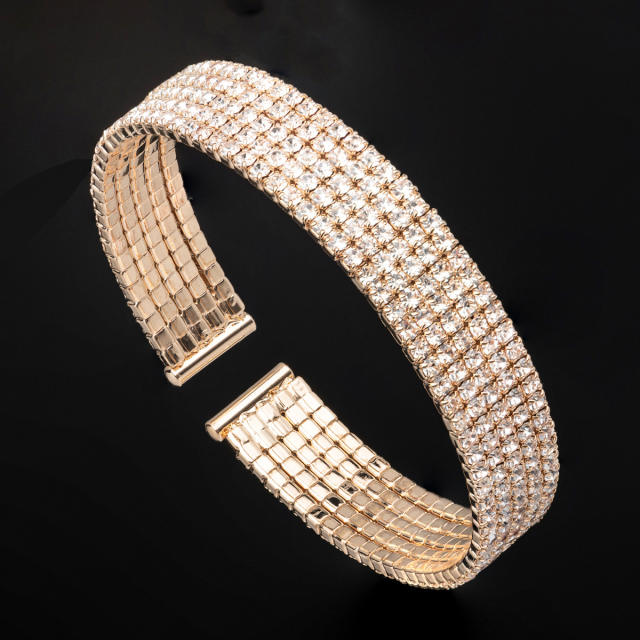 Elegant full rhinestone diamond cuff bangle bracelet