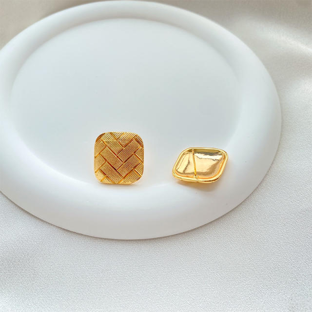 925 needle gold plated copper braid square studs earrings