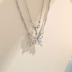 Delicate silver color Y2K hot sale butterfly two layer necklace
