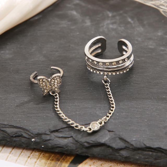 Creative silver color diamond butterfly chain rings