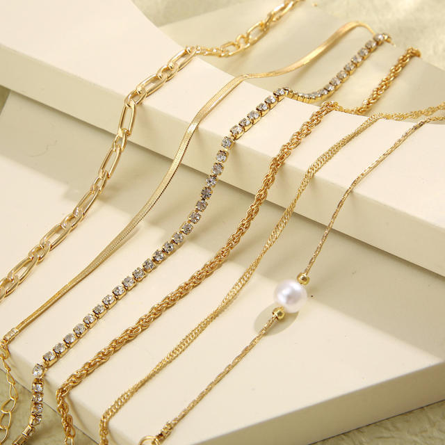 6pcs imiation pearl metal rope chain layer bracelet set