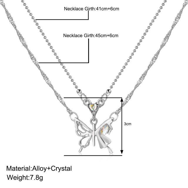 Delicate silver color Y2K hot sale butterfly two layer necklace