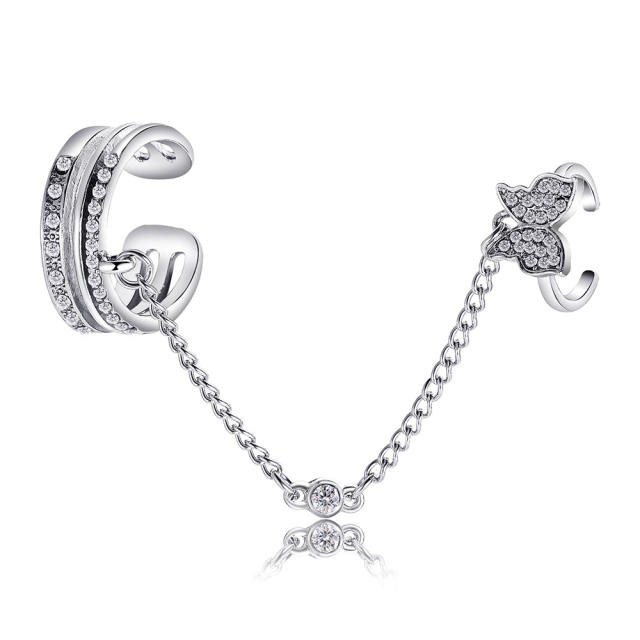 Creative silver color diamond butterfly chain rings