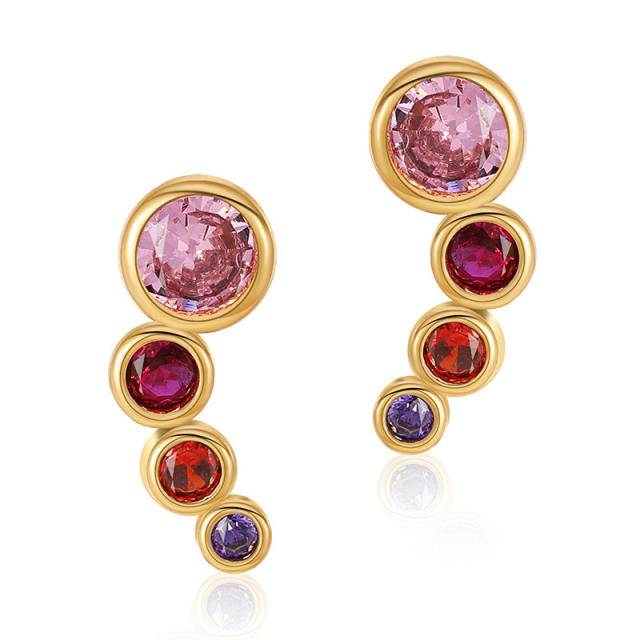 Chic colorful cubic zircon gold plated copper studs earrings