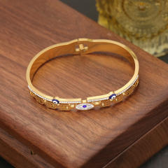 Vintage enamel snake evil eye turquoise stone stainless steel bangle bracelet