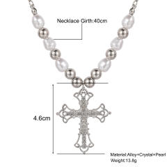 Y2K diamond cross pendant choker necklace