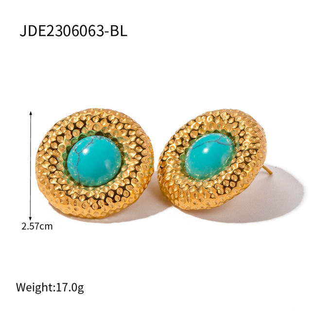18K vintage pearl turquoise statement chunky stainless steel earrings rings