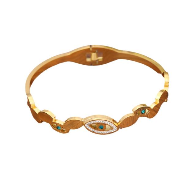 Vintage enamel snake evil eye turquoise stone stainless steel bangle bracelet
