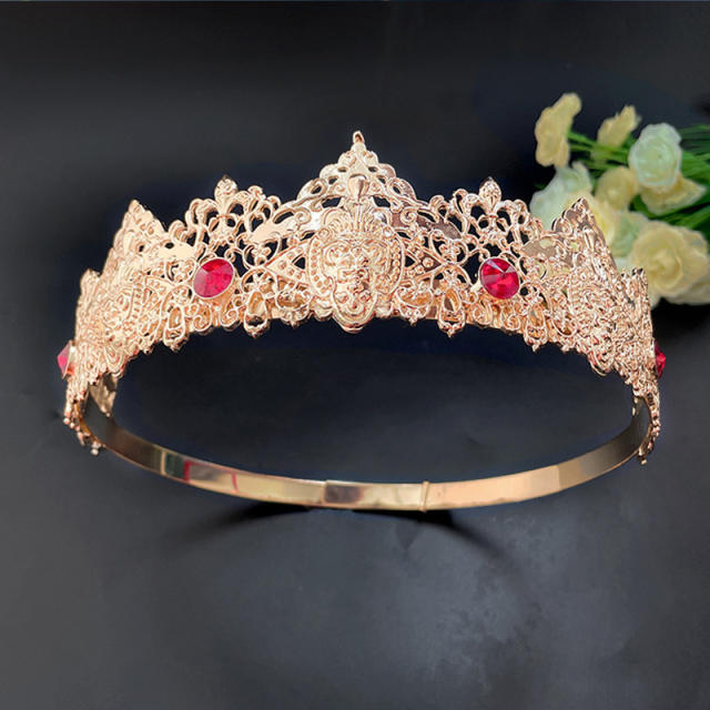 Vintage gold color alloy color crystal crown