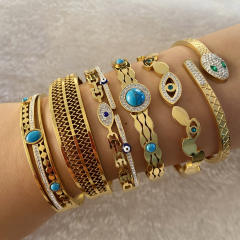 Vintage enamel snake evil eye turquoise stone stainless steel bangle bracelet