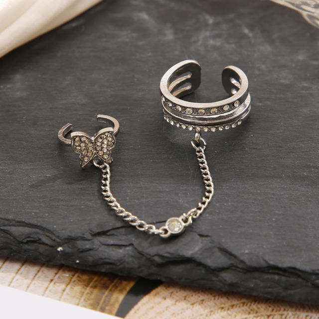 Creative silver color diamond butterfly chain rings