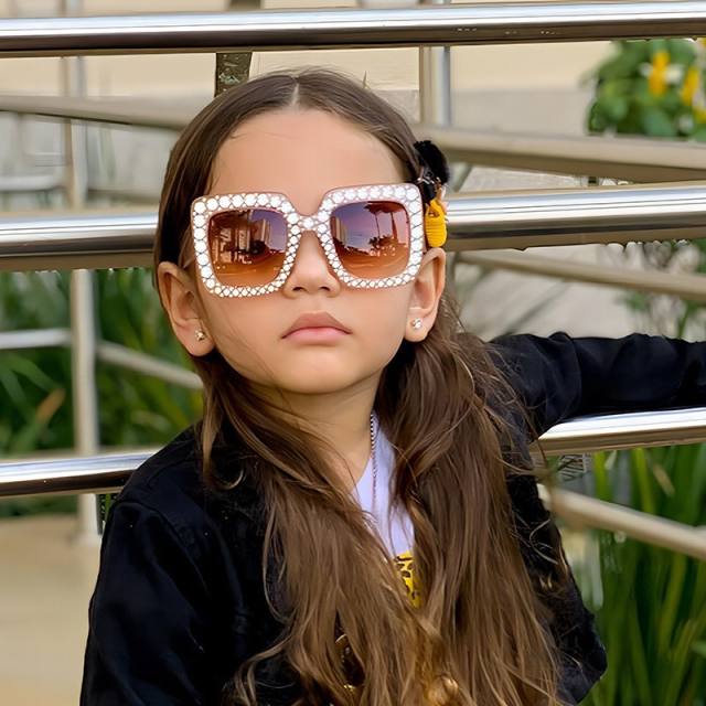 Cute square frame diamond sunglasses for kids
