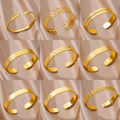 Concise easy match bold stainless steel bangle cuffs