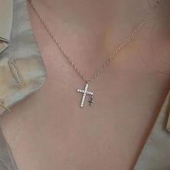 Y2K diamond cross pendant choker necklace