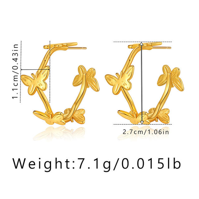 Chic design animal series butterfly real gold plated copper earrings