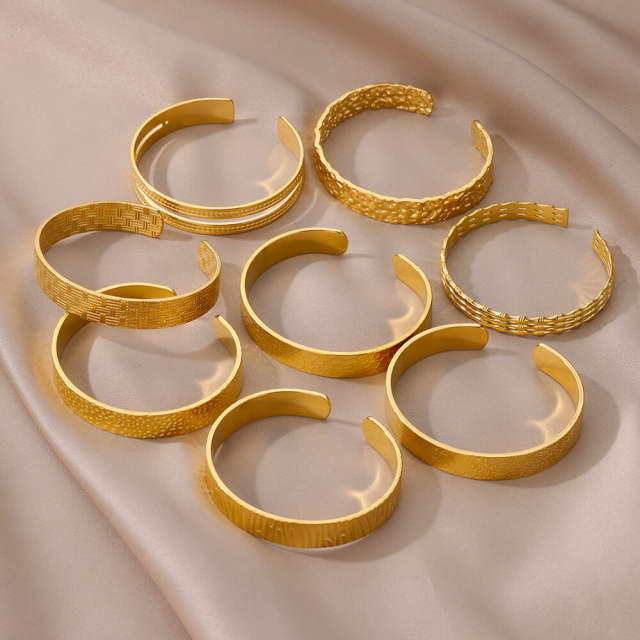 Concise easy match bold stainless steel bangle cuffs
