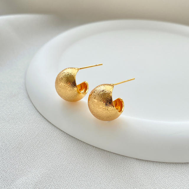 925 needle elegant chunky frosted ball earrings