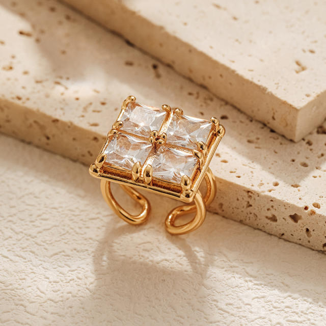 Delicate real gold plated copper cubic zircon finger rings