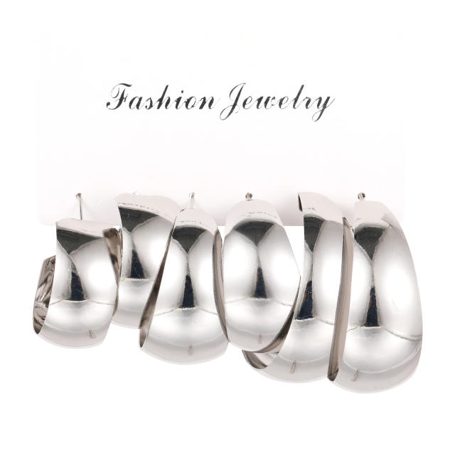3pcs hot sale bold hoop earrings chunky earrings set