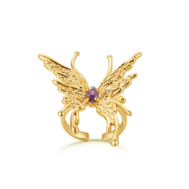 18KG stereo butterfly gold plated copper finger rings
