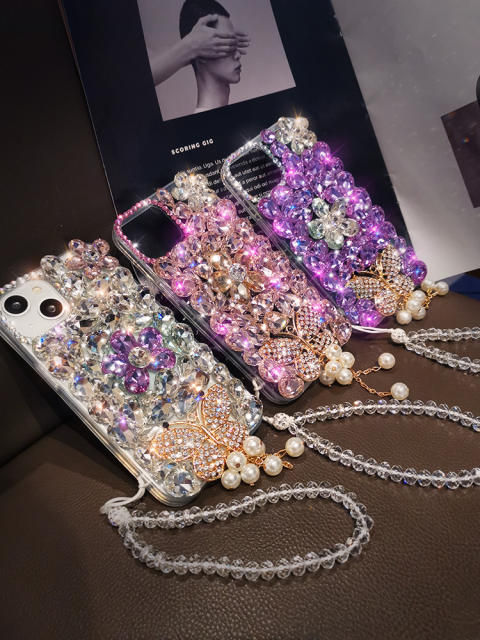 Luxury diamond butterfly colorful glass crystal phone case