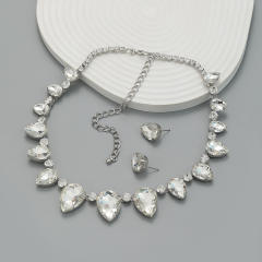 Popular glass crystal statement chunky prom party necklace set